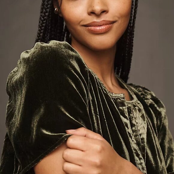 New Anthropologie The Somerset Maxi Dress: Velvet Edition Dark Green L - Picture 5 of 7